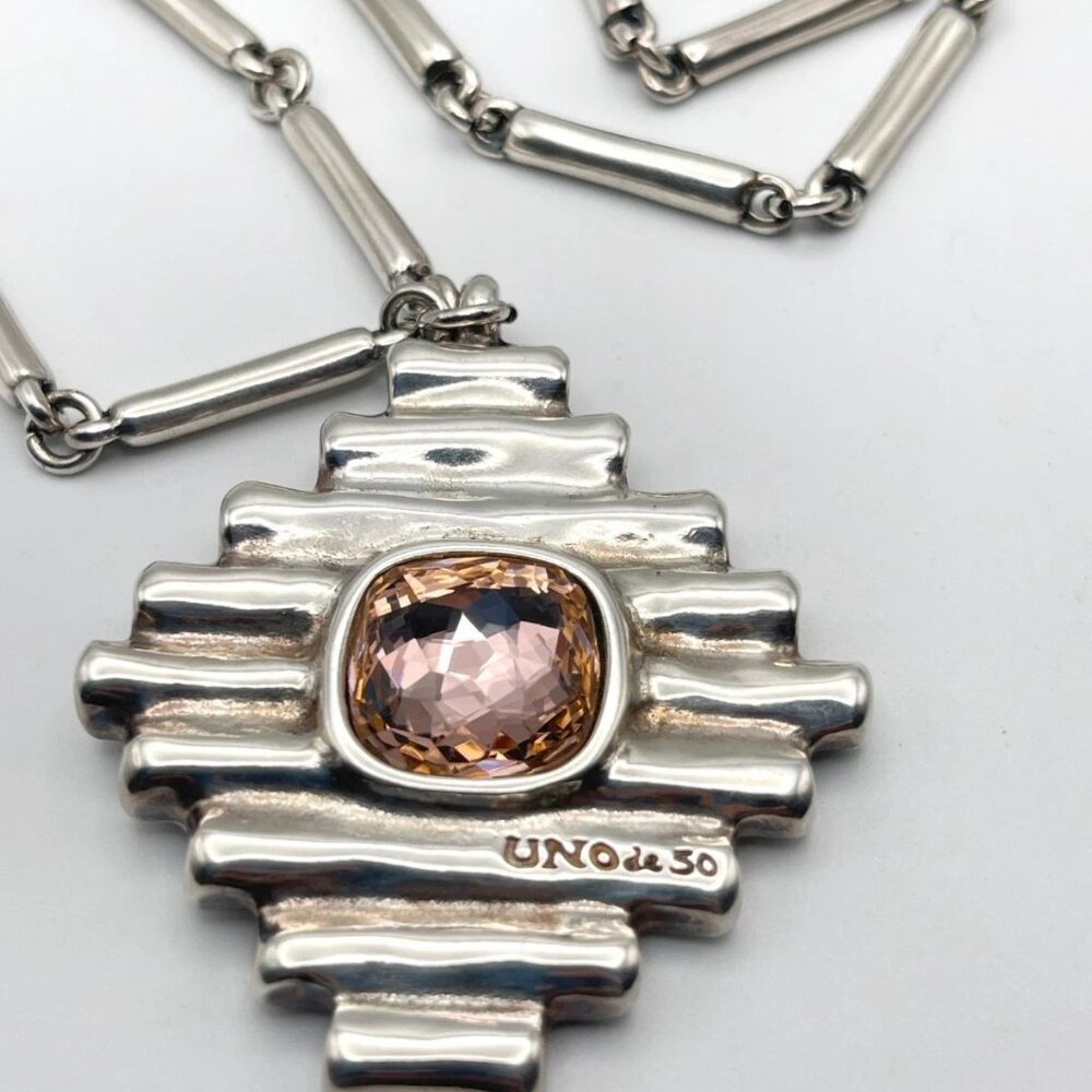 NWT Uno De 50 Bossy Waterfalls Necklace Pink Crystal Silver Plated Links chain - Picture 7 of 16